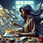 یک طراح خانم رو بساز که در حال طراحی با برنامه فتوشاپ است و پلاگین های مختلف از صفحه لپ تاپ بیرون زده اند