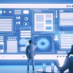 An abstract modern digital illustration showing the principles of UI and UX design in creating a user-friendly and minimalist interface. Include elements like wireframes, user flow charts, and clean mobile or web UI mockups. Use a soft, professional color palette (light blues, whites, and soft grays), flat or semi-isometric style. Show designers or users interacting with screens, emphasizing simplicity, accessibility, and intuitive navigation.